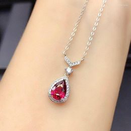 Pendant Necklaces Huitan Bright Red Pear Cubic Zirconia Wedding Necklace For Women 2023 Luxury Fashion Engagement Anniversary Party Jewelry