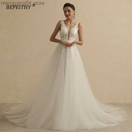 Party Dresses BEPEITHY Real Image Sexy Deep V Neck Wedding Dresses For Women 2022 Bride A Line Open Back Boho Bridal Party Gown Sleeveless T230502