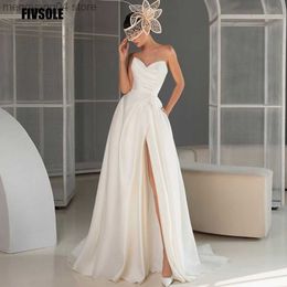 Party Dresses Fivsole White Sweetheart A Line Long Wedding Dresses 2022 High Side Slit Satin Bride Bridal Party Gowns Princess Robes Vestidos T230502