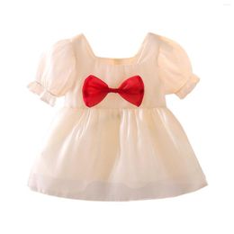 Girl Dresses Summer Baby Girls Thin Short Sleeved Bowknot Puff Sleeve Mesh Princess Back Cocktail Dress For Wedding Sweaters Kids