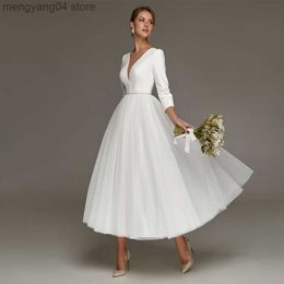 Party Dresses Elegant Wedding Dresses For Bride Simple Ankle Length Bridal Gown A Line 3/4 Sleeves Civil Short Engagement Party Robe Mariee T230502