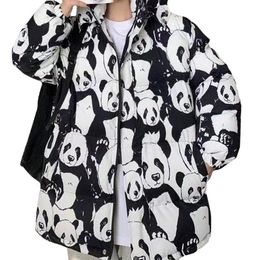 Parkas High Quality Winter Casual Women Coat Harajuku Print Cartoon Cute Panda Family Sweet White Zipper New Cotton Clothes Female