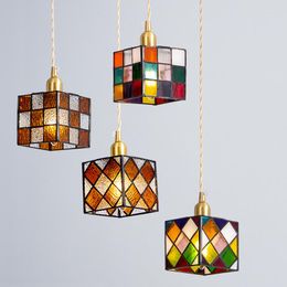 Pendant Lamps Colourful Cube Tiffany Ceiling Light Nordic Chandelier Home Decor Stained Glass Lighting Fixture Dining Room Kitchen Lamp