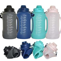 Mugs Portable Foldable Silicone Cup Can Be Used for Outdoor Hiking Sports Travel Cup Water Bottle with Straw Z0420