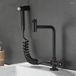Kitchen Faucets 304 Stainless Steel Sink Faucet Brushed Nickel/Black Single Cold Tap Stream Sprayer Head Wall Installation