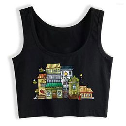 Women's Tanks Boho Crop Top Cartoon Town House Funny White Custom Y2k Tops Womens Blusas Mujer De Moda 2023 Verano Gym Tank Women