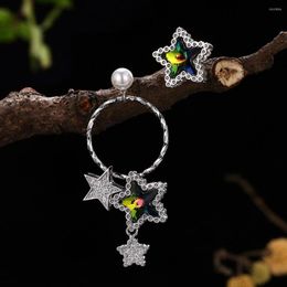 Stud Earrings Silver 925 Jewelry Romantic Shiny Discolor Star Asymmetric Shape For Women Long &