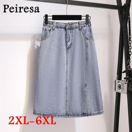 bottoms Denim Female Vintage Half Long Skirt Plus Size Women Summer Elegant Fashion Ladies High Waist A line Skirt 150KG