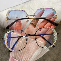 Sunglasses Polygon Anti Blue Light Glasses Women Blocking Goggles Oversized Big Size Eyeglasses Alloy Frame Diamond UV400