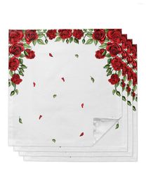 Table Napkin 4pcs Valentine'S Day Rose Red Square 50cm Party Wedding Decoration Cloth Kitchen Dinner Serving Napkins