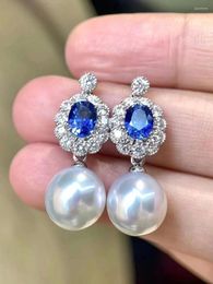 Dangle Earrings Gorgeous 10-11mm South Sea Round White Pearl Earring 925s Pendientes Moissanite Hoop