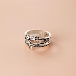 Cluster Rings MloveAcc 925 Sterling Silver Vintage Chinese Coin Lucky Open Retro Cute Charm Gift Thai Jewelry