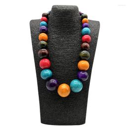 Chains Colorful Big Wood Beads Long Necklace For Women Bohemian Wooden Beaded Decorations Statement Fashion Jewelry