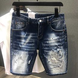 Men's Shorts Men Fashion Denim Shorts Holes Jeans New Summer Male Blue Ripped Jeans Shorts High Quality Man Straight Fit Denim Shorts Size 38 T230501