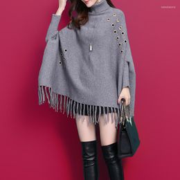 Scarves Latest Turtleneck Crochet Poncho Long Sleeve Winter Tassel Cape Pullover Sweater Woven Solid Color Shawl For Women Party