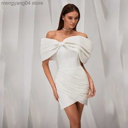 Party Dresses 2023 Wedding Dress Sparkly Off Shoulder Mini Wedding Gown for Bride Sleeveless Backless Simple Glitter Short Bridal Gowns White T230502