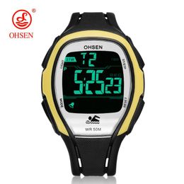 Wristwatches Digital LED Men Fashion Sport Wristwatch Stopwatch Silicone Strap Yellow Outdoor Waterproof Alarm Watch Relogio Masculino