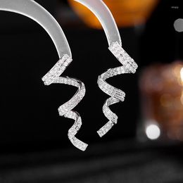 Dangle Earrings Silver Colour Simple Personality Cold Wind Cz Spiral Ribbon 925 Needle Wave Curve Wedding Gift