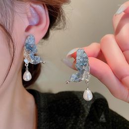 Dangle Earrings 925 Silver Needle Inlaid Crystal Butterfly Female Fashion Water Drop Freshwater Pearl Stud Party Jewelry