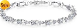 WOSTU White Gold Plated 3mm CZ Classic Tennis Wedding Bracelets for Brides Cubic S925 silver Moissanite White Gold Bracelets for Women Size 6.5-8 Inch