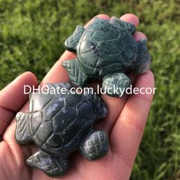 Natural Moss Agate Sea Turtle Sculpture Carving Decor Cute 2" Little Aquatic Plant Druzy Quartz Crystal Gemstone Tortoise Animal Reiki Healing Figuirne Friends Gift