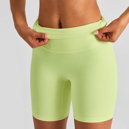 Active Shorts Summer Solid Colour Ribbed High Waist Yoga Women Five Point Length Gym Leggings Stretch Breathable Workout