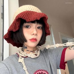 Berets 2023 Winter Hollow Crochet Flower Fisherman Hat Shade Breathable Knitted Bucket Ladies Panama Gift