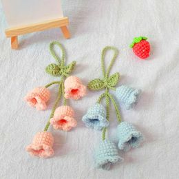 Decorative Flowers Bell Orchid Crochet Flower Handmade Knitted Keychain Creative Car Keyring Artificial For Women Girl