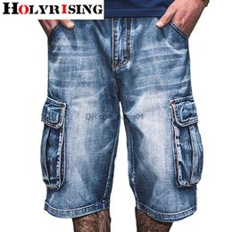 Men's Shorts Holyrising Summer Jeans Men Distressed Jean Pockets Streetwear Zipper Jeans Man Calf-Length Blue Denim Trousers Plus Szie 30-46 T230502