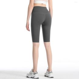 Active Shorts Sports Yoga Women Gym High Elastic Nude Double-sided Brocade Brushed Waist Five-point Pants Leggings Pilates Clothes