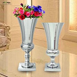 Candle Holders 2Pcs/lot Silver Metal Wedding Flower Vase Table Centrepiece For Mariage Flowers Vases Pots Decoration 02