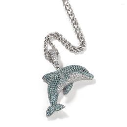 Pendant Necklaces 2023 Dolphin Fish Iced Out Bling Rapper Necklace Mirco Pave Prong Setting Men Women Fashion Hip Hop Rock Jewellery BP096