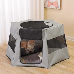 Pens 2022 New Pet Tent Octagonal Cage Folding Portable Cat Cage Fence For Small Medium Pet Oxford Scratch Resistant Dog Delivery Room