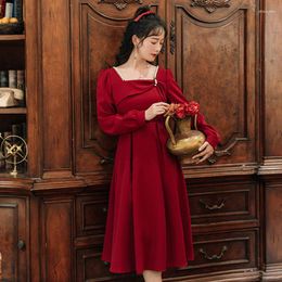 Casual Dresses Autumn/winter 2023 Red Even The Garment Skirt Of Pearls Removable Dress