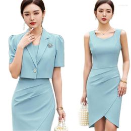 Work Dresses Korean Spring Autumn Formal Women Office Lady Business Uniforms Professional Dress Suits Blazer Skirt Vest Set 4XL