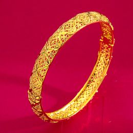 Women Bangle Bracelet Luxury Filigree Classic Lady Jewellery Real 18k Gold Colour Fashion Wedding Party Present