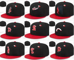 2023 Men's Hearts Baseball Hat Letter P Full Closed Caps Classic Sports All Team Vintage New York Black Red Brim Heart Fitted Hats in