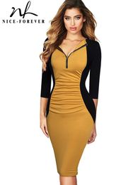 Dresses Niceforever Spring Women Calssy Contrast Colour Patchwork Elegant Dresses Formal Business Vintage Bodycon Slim Dress B678