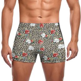 Men's Swimwear Gold Leopard Print Swimming Trunks Red White Floral Pool Swim Shorts Elastic Large Size Men Swimsuit