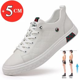 New Spring Men Flat/5cm Elevator Shoes Men Loafers White Black Soft Leather Men Moccasins Height Increase Taller Shoes