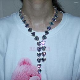 Pendant Necklaces Heart Long Red AB Shiny Rhinestone Necklace Women's Party Dinner Sexy Fashion Crystal Jewellery Accessoriess