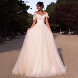 Party Dresses Off the shoulder Crystals Elegant Tulle Wedding Dress Destination Outdoor Lace Up Back Bridal Dresses T230502