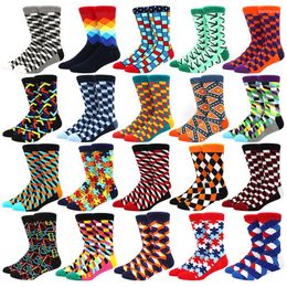 Men's Socks Men's Funny Happy Fine Paragraph Diamond Pattern Argyle Three-dimensional Tube Geometric Large Size Combed Cotton