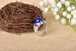 Cluster Rings S925 Sterling Silver Inlaid Pure Afghan Lapis Lazuli Flower Open Ring