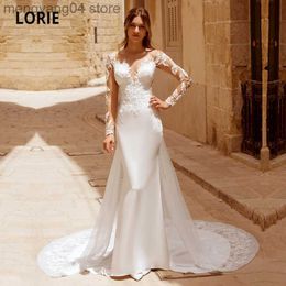 Party Dresses Glitter Wedding Dresses Boho Mermaid O-Neck Lace Long Sleeves Stretchy Chiffon White Country Bridal Gown suknia lubna T230502