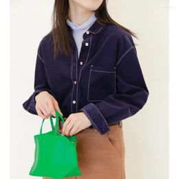 Women's Blouses 2023 Spring And Summer Women Fine Corduroy Topstitching Long-sleeved Shirts