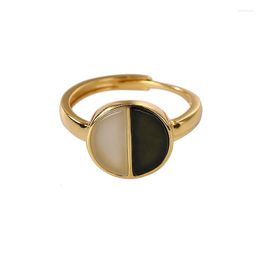 Cluster Rings S925 Sterling Silver Gold-plated Natural Hetian Jade Black Ring Retro Personality Literary Ladies Open