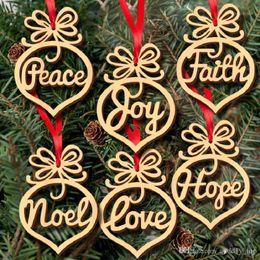 Christmas Decorations Letter Wood Heart Bubble Pattern Ornament Tree Home Festival Ornaments Hanging Gift 6 Pc Per Ba1