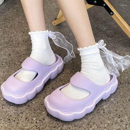 Slippers Women's Platform Soft Sole Home Shoes EVA Non-slip Mary Jane Concise Cool Sweet 2023 Summer Outdoors Women