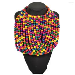 Choker Handmade Chunky Beads Wood Necklace & Pendant Bohemian Colourful Wooden Statement Collar Women Ethnic Customs Jewellery 2023
